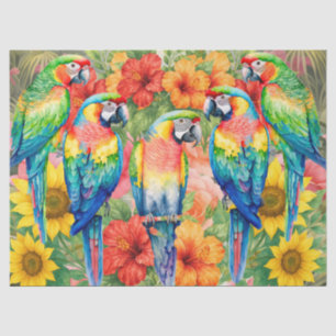 Tropical Watercolor Floral Macaw & Red Hibiscus Tissue Paper