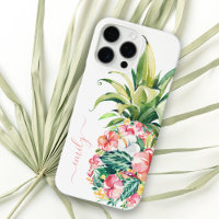 Tropical Watercolor Floral Pineapple with Name