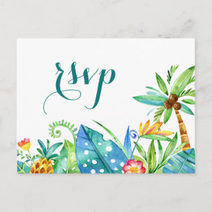 Tropical Watercolor Floral RSVP Wedding Postcard