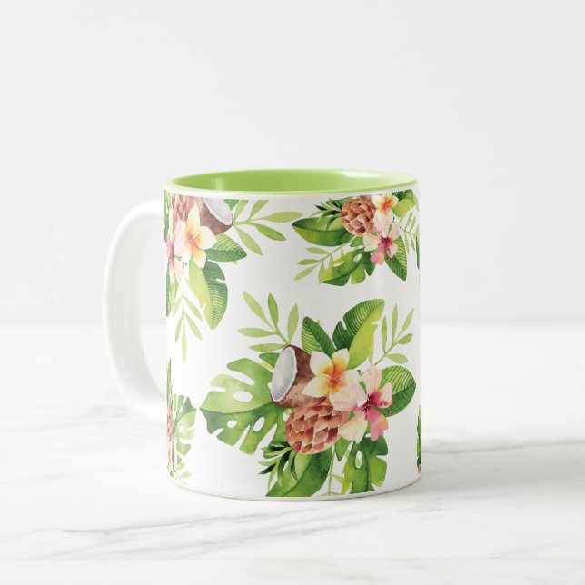 Tropical Watercolor Floral Two-Tone Coffee Mug (Front Left)