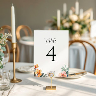 Tropical Watercolor Floral Wedding Table Number