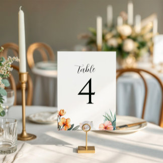 Tropical Watercolor Floral Wedding Table Number
