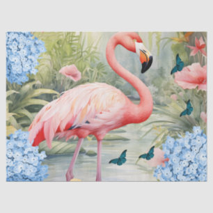 Tropical Watercolor Florals Flamingo & Butterflies Tissue Paper