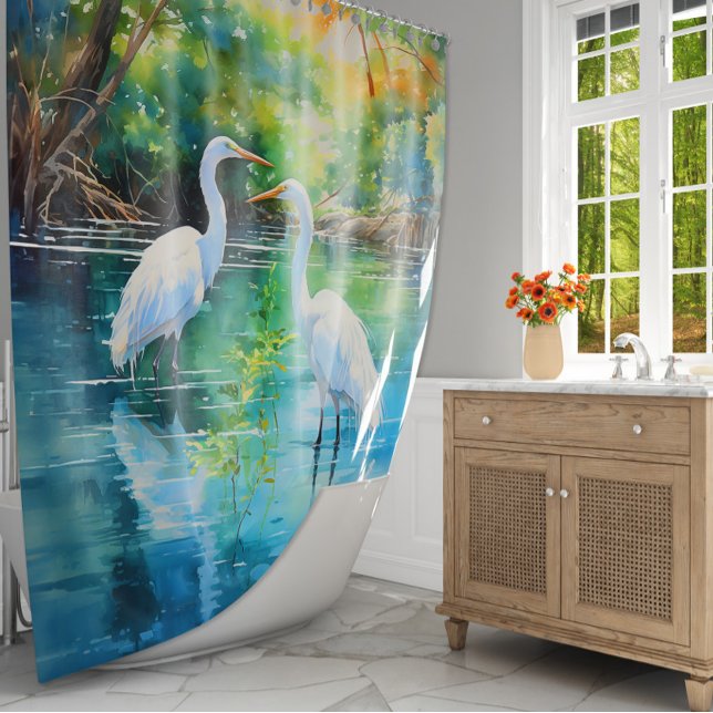 Tropical Watercolor Florida Landscape  Shower Curtain (Creator Uploaded)