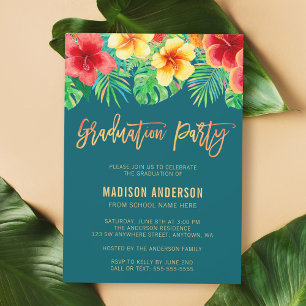 Tropical Watercolor Flower Graduation Party Invitation