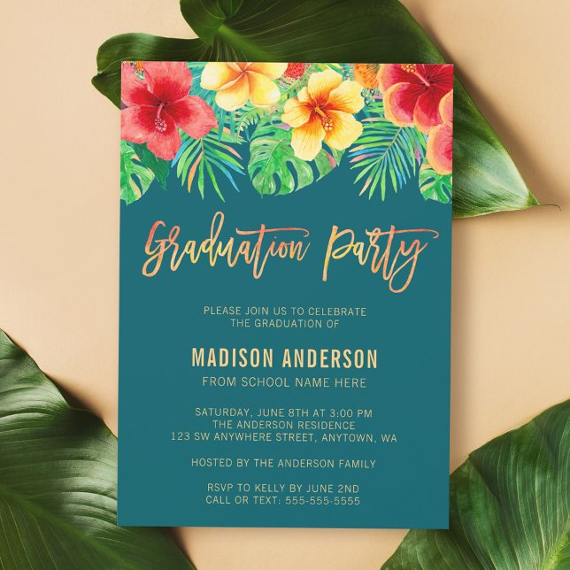 Tropical Watercolor Flower Graduation Party Invitation (Creator Uploaded)