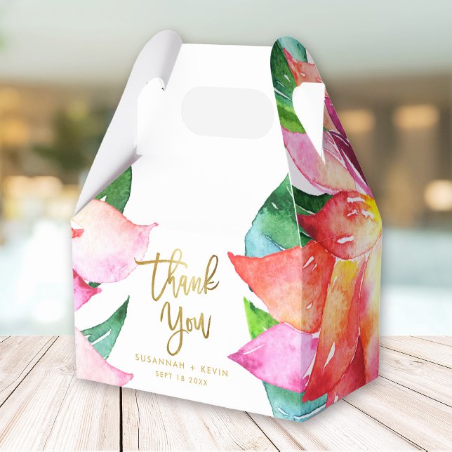 Tropical Watercolor Flower Wedding Favour Thank Yo Box (Creator Uploaded)