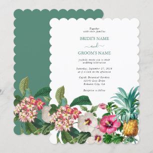 Tropical Watercolor Flowers & Greenery Wedding Invitation