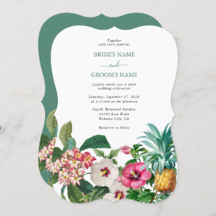 Tropical Watercolor Flowers & Greenery Wedding Invitation