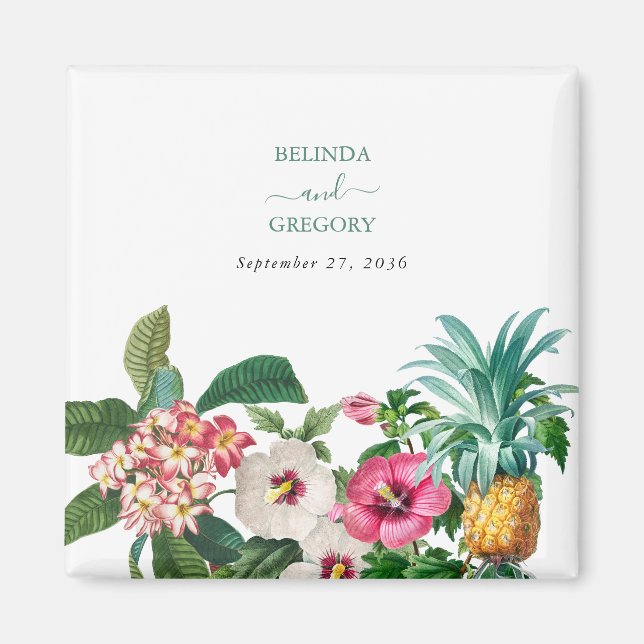 Tropical Watercolor Flowers & Greenery Wedding  Magnet (Front)