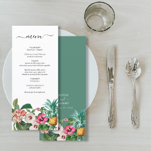 Tropical Watercolor Flowers & Greenery Wedding Menu