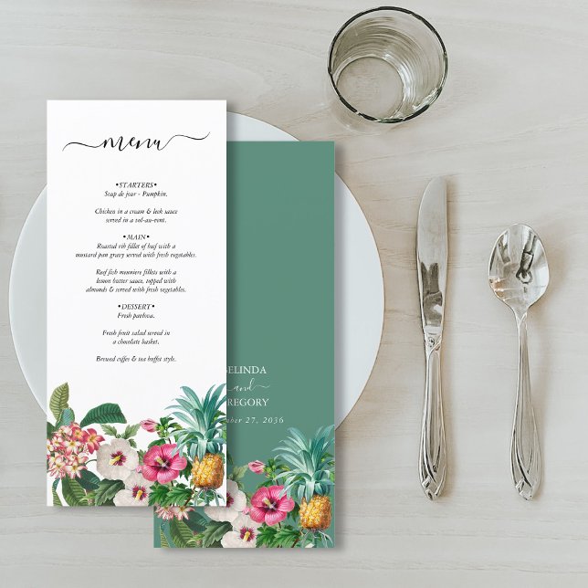 Tropical Watercolor Flowers & Greenery Wedding Menu (Tropical Watercolor Flowers & Greenery Wedding Menu)