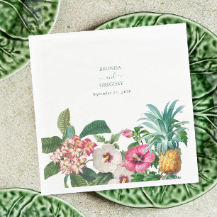 Tropical Watercolor Flowers & Greenery Wedding Napkin