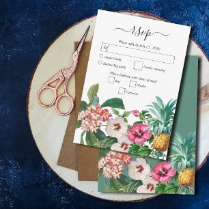 Tropical Watercolor Flowers & Greenery Wedding RSVP Card