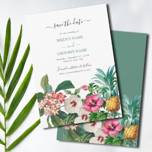 Tropical Watercolor Flowers & Greenery Wedding Save The Date
