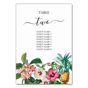 Tropical Watercolor Flowers & Greenery Wedding  Table Number