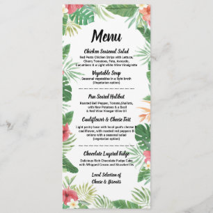 Tropical Watercolor Flowers Menu Wedding Reception