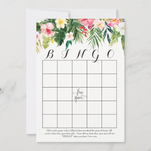 Tropical watercolor flowers Shower Bingo Cards (Front)
