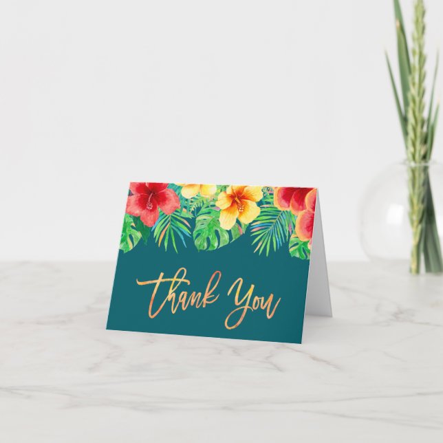 Tropical Watercolor Flowers Thank You Card (Front)