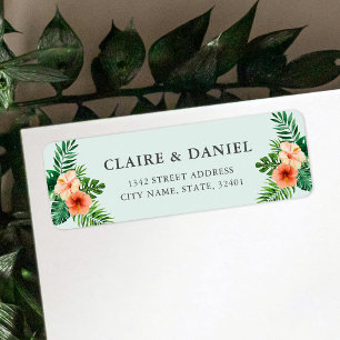 Tropical Watercolor Flowers Wedding Return Address Label