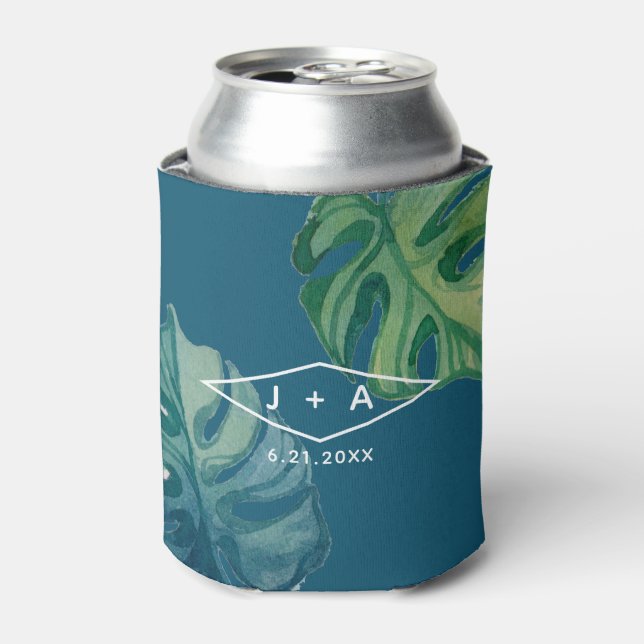Tropical Watercolor Foliage Can Cooler (Can Front)