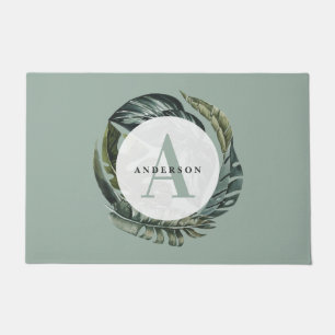 Tropical watercolor foliage floral home decor doormat