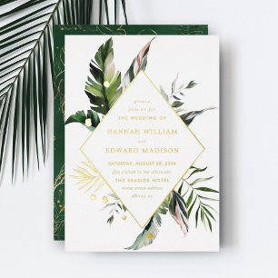 Tropical Watercolor Foliage Gold Frame Wedding