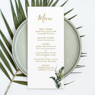 Tropical Watercolor Foliage Gold Wedding Menu