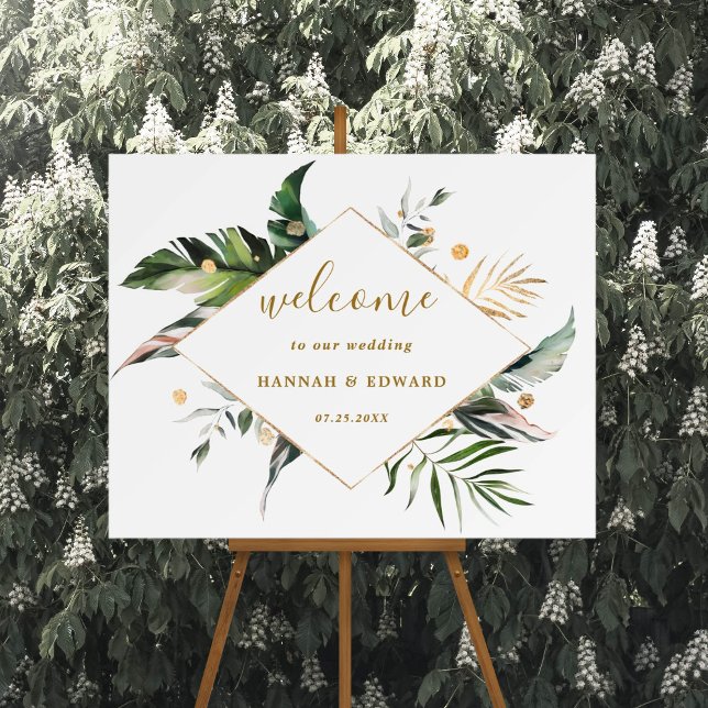 Tropical Watercolor Foliage Gold Wedding Welcome  Poster (Creator Uploaded)
