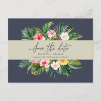 Tropical watercolor foliage script save the date