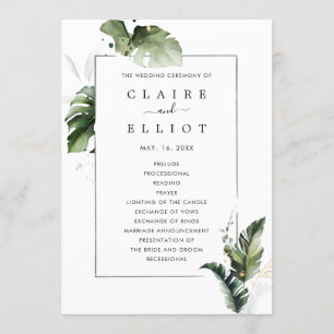 Tropical Watercolor Foliage Wedding Ceremony Program