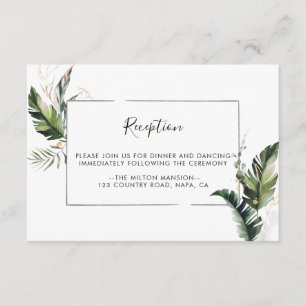 Tropical Watercolor Foliage Wedding Reception Enclosure Card