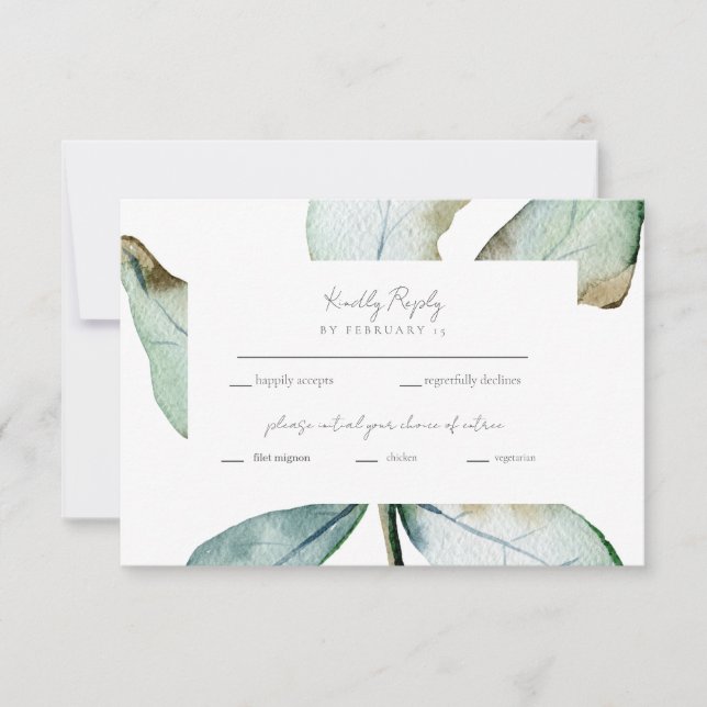 Tropical Watercolor Foliage Wedding Response Card (Front)