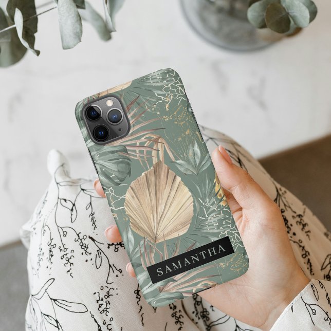 Tropical Watercolor Gold & Green Leaves Pattern  iPhone Case (Creator Uploaded)