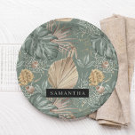 Tropical Watercolor Gold & Green Leaves Pattern Paper Plate<br><div class="desc">Tropical Watercolor Gold & Green Leaves Pattern</div>