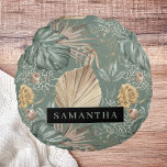 Tropical Watercolor Gold & Green Leaves Pattern  Round Cushion<br><div class="desc">Tropical Watercolor Gold & Green Leaves Pattern</div>