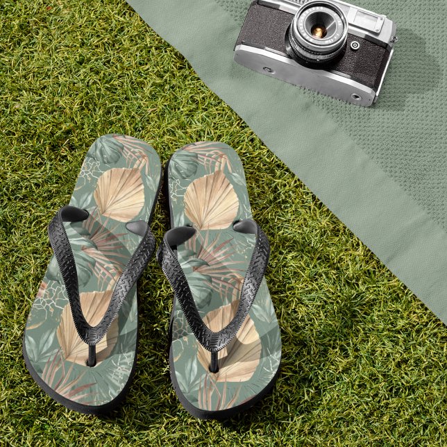 Tropical Watercolor Gold & Green Leaves Pattern  Thongs (Creator Uploaded)