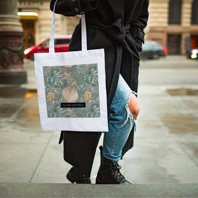 Tropical Watercolor Gold & Green Leaves Pattern  Tote Bag (Creator Uploaded)