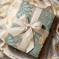 Tropical Watercolor Gold & Green Leaves Pattern