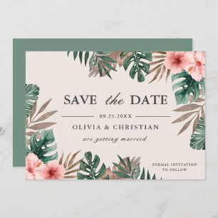 Tropical Watercolor Green Monstera Floral Wedding Save The Date