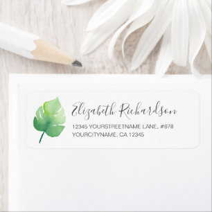 Tropical Watercolor Green Monstera Leaf Return Address Label