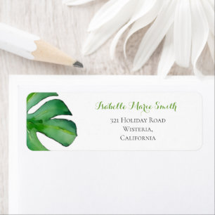 Tropical Watercolor Green Monstera Leaf Wedding  Return Address Label