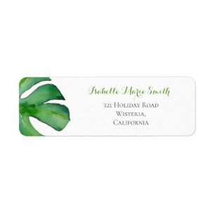 Tropical Watercolor Green Monstera Leaf Wedding Return Address Label