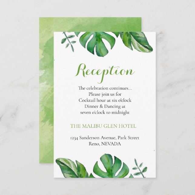 Tropical Watercolor Green Monstera Leaves  Enclosure Card (Front/Back)