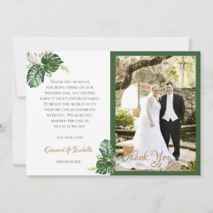 Tropical Watercolor Green Palm Leaves Wedding Thank You Card
