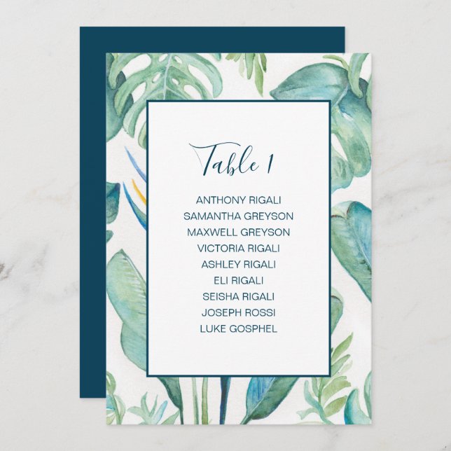 Tropical Watercolor Greenery Seating Plan Invitation (Front/Back)