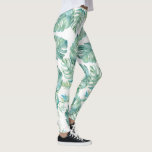 Tropical Watercolor Greenery Yoga Leggings<br><div class="desc">Step into the tropics with these unique leggings, featuring original watercolor artwork in a vibrant tropical pattern of monstera leaves in shades of green and blue. These stylish summer pants are perfect for adding a touch of the tropics to your wardrobe. Ideal as yoga pants or for casual wear, they...</div>