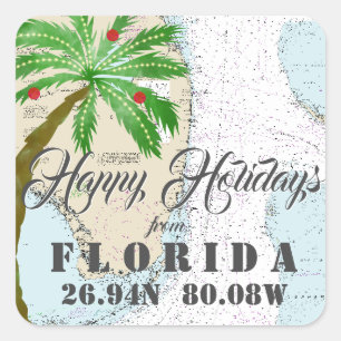 Tropical Watercolor Happy Holidays from Florida Square Sticker