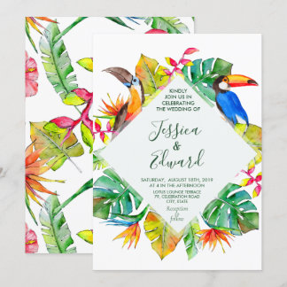 Tropical Watercolor Hawaii Exotic Birds Invitation