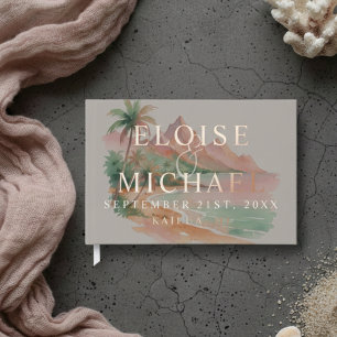 Tropical Watercolor Island Sunset Wedding Guest Book